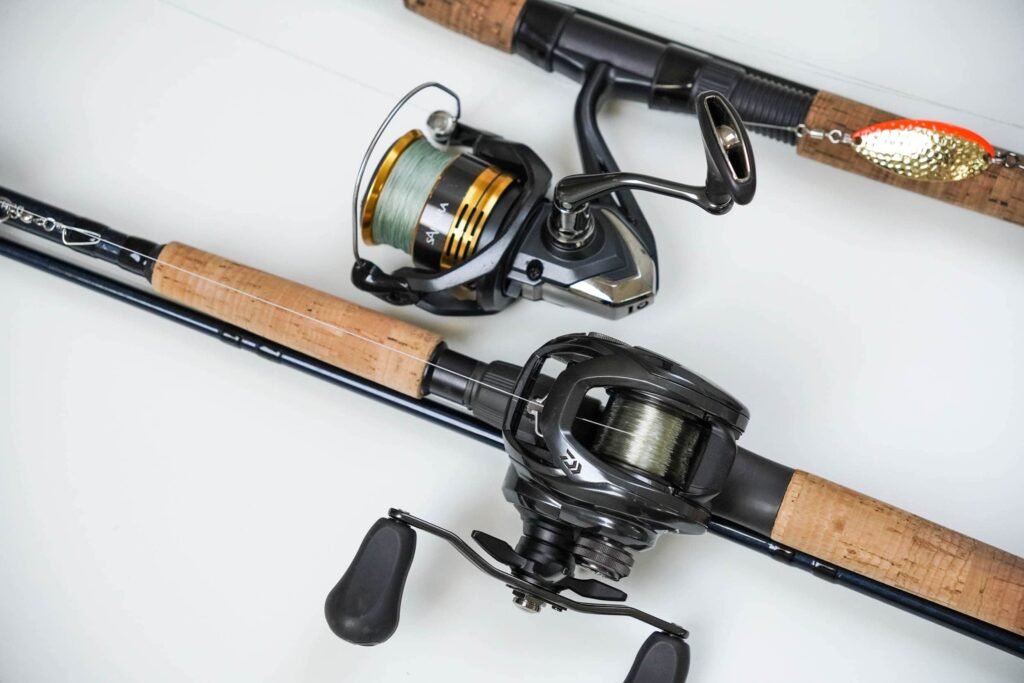 A spin casting and baitcasting combination of rods and reels used for  salmon fishing
